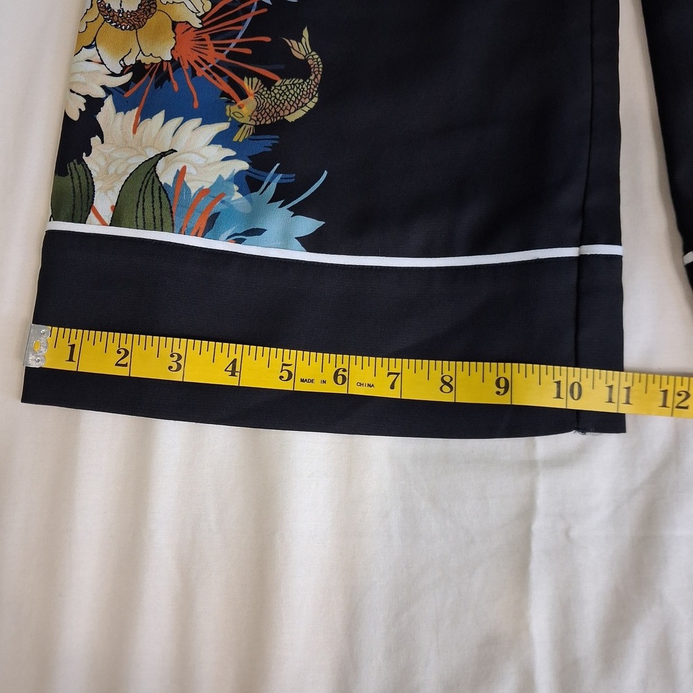 Biba Floral Koi Fish Print Wide Leg Pants Black High Elasic Waist Size 12 - Picture 8 of 14